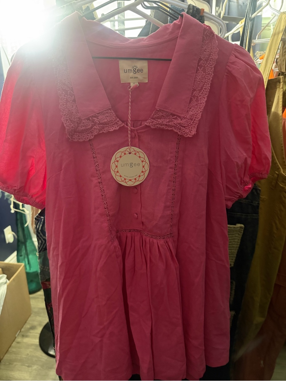 Umgee Pink Lace-Collar tunic